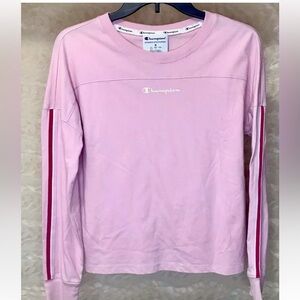 Champion S Light Pink Hot Pink Stripe Logo Long Sleeve Shirt